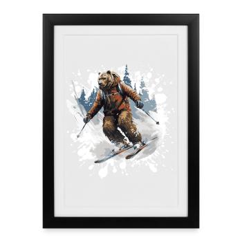 Bear Ski Skiing - Affiche encadrée (27 × 37 cm) - noir - Devant
