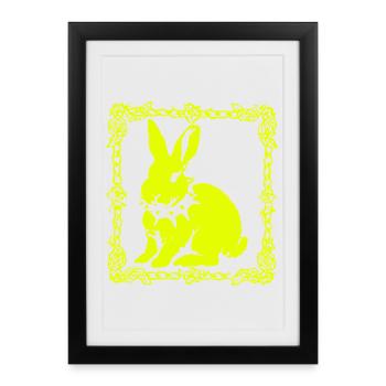 Neon yellow bunny in baroque frame - Framed poster (27 × 37 cm) - black - Front