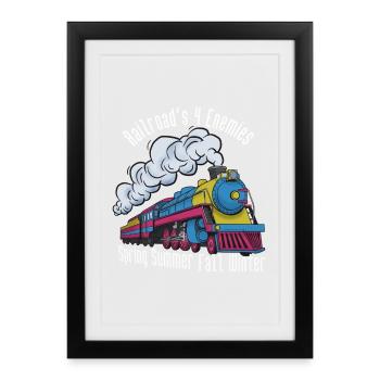 Saisons colorées de locomotives à vapeur, train retardé - Affiche encadrée (27 × 37 cm) - noir - Devant