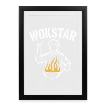 Wok et Rock Wokstar Wok Funny Wok Cooking - Affiche encadrée (27 × 37 cm) - noir - Devant