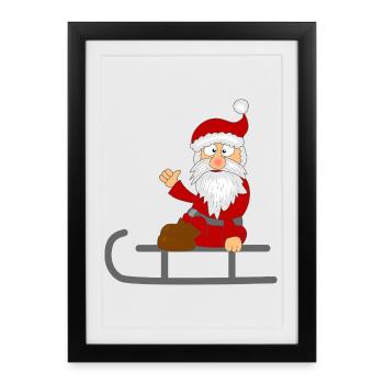 Père Noël sur le traîneau - Affiche encadrée (27 × 37 cm) - noir - Devant