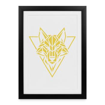 Geometric Wolf Head Gold - Framed poster (27 × 37 cm) - black - Front
