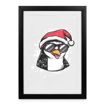 Pingouin Noël Drôle - Affiche encadrée (27 × 37 cm) - noir - Devant
