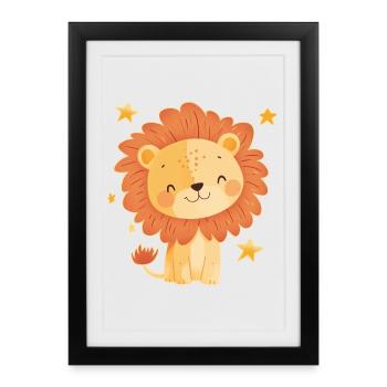 Lion avec ciel étoilé - Affiche encadrée (27 × 37 cm) - noir - Devant
