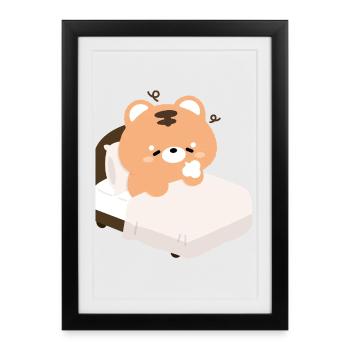 Tigre endormi et fatigué - Affiche encadrée (27 × 37 cm) - noir - Devant