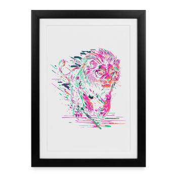 Lion Running Lion Head Colorful Predator Animal Wild - Framed poster (27 × 37 cm) - black - Front