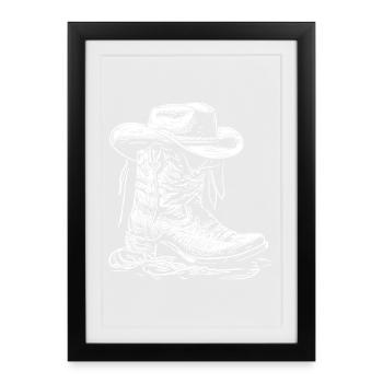 Peinture au trait de bottes western - Affiche encadrée (27 × 37 cm) - noir - Devant