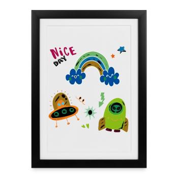 Regenbogen und Ufo  - Gerahmtes Poster (27 × 37 cm) - Schwarz - Vorne