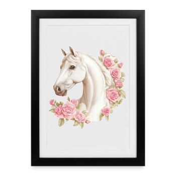 Roses vintage de chevaux - Affiche encadrée (27 × 37 cm) - noir - Devant