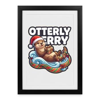 Loutre de Noël joyeux Loutre - Affiche encadrée (27 × 37 cm) - noir - Devant