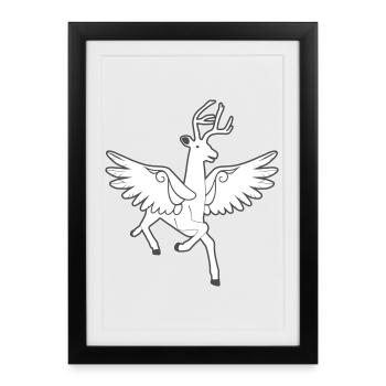 Cerf ailé – noble forêt héraldique animale - Affiche encadrée (27 × 37 cm) - noir - Devant