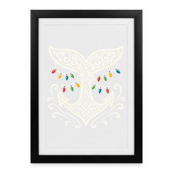 Maritime Christmas Whale Fin with Anchor - Framed poster (27 × 37 cm) - black - Front