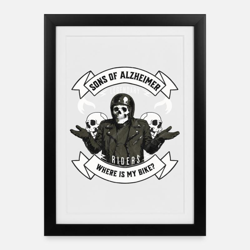 Fils d’Alzheimer. Où est mon vélo ? Shrug Skeleton - Affiche encadrée (27 × 37 cm) - noir