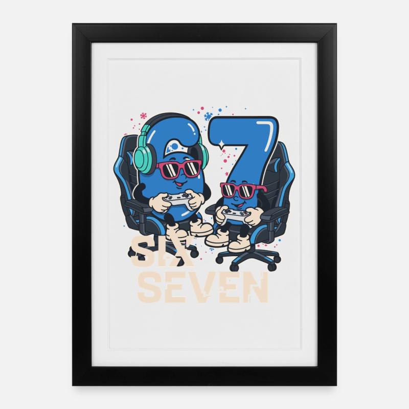 6 7 Six Seven Aura Points Kids Gaming Meme - Framed poster (27 × 37 cm) - black