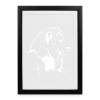 Lion Head Silhouette Mono Contrast - Framed poster (27 × 37 cm) - black - Front