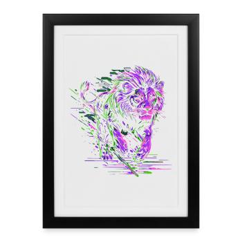 Lion Running Lion Head Colorful Predator Animal Wild - Framed poster (27 × 37 cm) - black - Front
