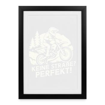 Moto tout-terrain – Pas de route ? Parfait - Affiche encadrée (27 × 37 cm) - noir - Devant