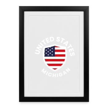 Bouclier du drapeau américain Michigan - Affiche encadrée (27 × 37 cm) - noir - Devant