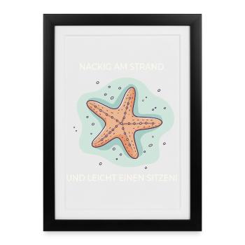 Naked on the beach – Funny starfish saying - Framed poster (27 × 37 cm) - black - Front