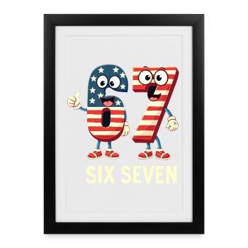 US Flag 67 Memes Six Seven - Affiche encadrée (27 × 37 cm) - noir - Devant