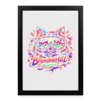 Panorama rétro de montagne Lunettes de ski pour chat Autriche Drôle - Affiche encadrée (27 × 37 cm) - noir - Devant