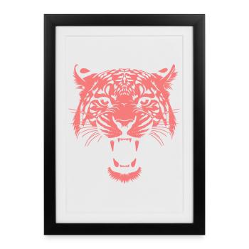 Tête de tigre néon rose - Affiche encadrée (27 × 37 cm) - noir - Devant