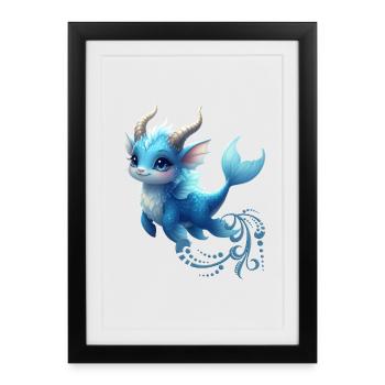 Aquarelle mystique du Dragon Bleu - Affiche encadrée (27 × 37 cm) - noir - Devant