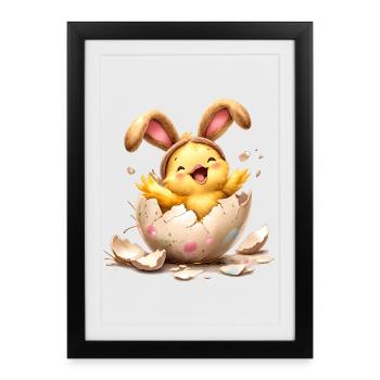 Poussin aux oreilles de lapin dans un œuf de Pâques - Affiche encadrée (27 × 37 cm) - noir - Devant
