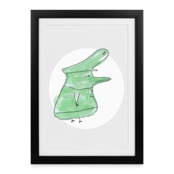 Green Dino-Hen in Hoodie - Framed poster (27 × 37 cm) - black - Front