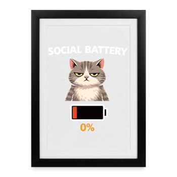 Chat à faible batterie sociale - Affiche encadrée (27 × 37 cm) - noir - Devant