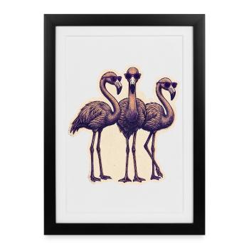 Flamingos with sunglasses - Framed poster (27 × 37 cm) - black - Front