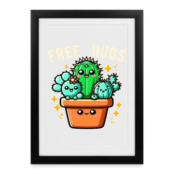 Câlins gratuits Amis cactus Câlins gratuits Drôles - Affiche encadrée (27 × 37 cm) - noir - Devant