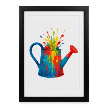 Watering Can Splash Watercolor Painting Gardening - Framed poster (27 × 37 cm) - black - Front
