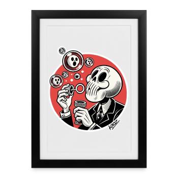 Skeleton Bubble Blower Illustration - Framed poster (27 × 37 cm) - black - Front