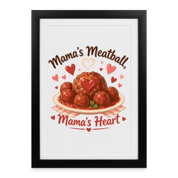 La boulette de viande de maman & le cœur de maman – Un design pour enfants mignon - Affiche encadrée (27 × 37 cm) - noir - Devant