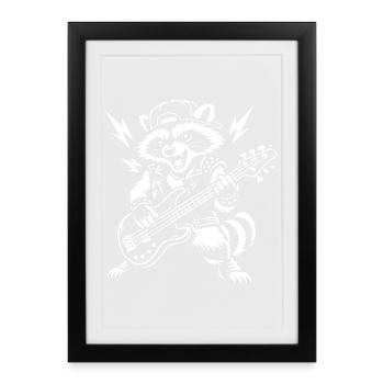 Raccoon jouant de la basse - Affiche encadrée (27 × 37 cm) - noir - Devant