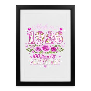 Cadeau 100 Ans Femme - Anniversaire 1926 Floral - Affiche encadrée (27 × 37 cm) - noir - Devant