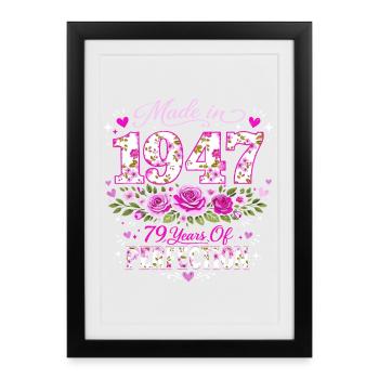 Cadeau 79 Ans Femme - Anniversaire 1947 Floral - Affiche encadrée (27 × 37 cm) - noir - Devant