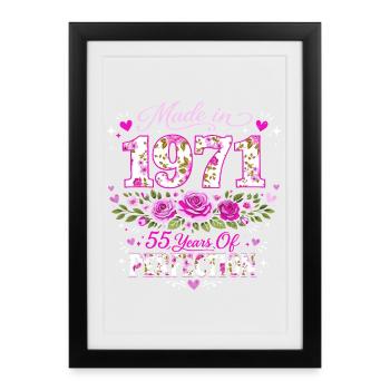 55 Years Woman Gift - 1971 Floral Birthday - Framed poster (27 × 37 cm) - black - Front