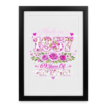 69 Years Woman Gift - 1957 Birthday Floral - Framed poster (27 × 37 cm) - black - Front