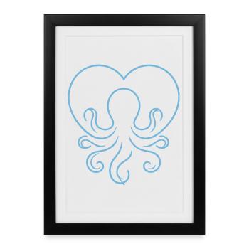 Heart Octopus Line Art - Framed poster (27 × 37 cm) - black - Front