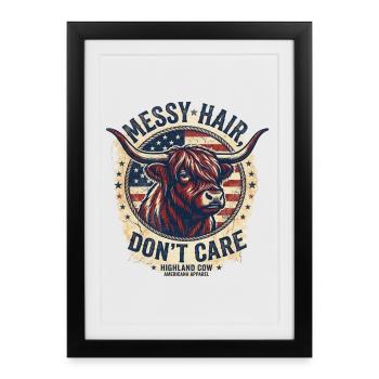 Messy Hair Highland Cow Americana - Framed poster (27 × 37 cm) - black - Front