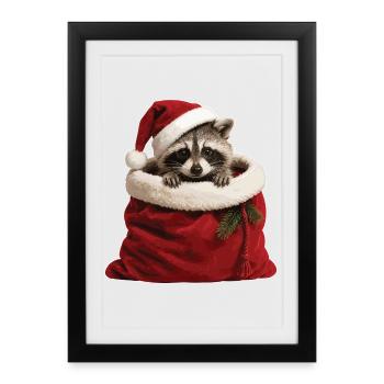 Un raton laveur dans un sac de Noël - Affiche encadrée (27 × 37 cm) - noir - Devant