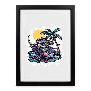 Bande dessinée d’été Taureau - Affiche encadrée (27 × 37 cm) - noir - Devant