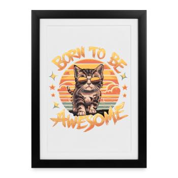 Né pour être génial - Cat - Affiche encadrée (27 × 37 cm) - noir - Devant
