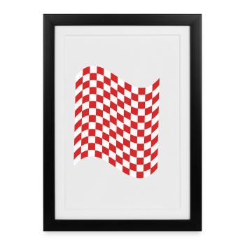 Checkered pattern in red and soft white, in a flag - Framed poster (27 × 37 cm) - black - Front