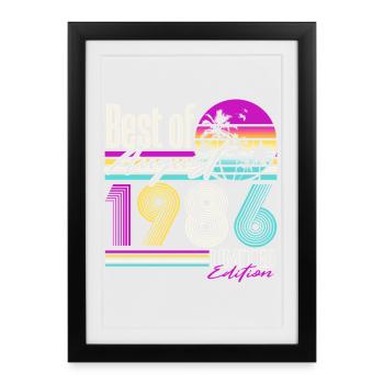 Cadeau d’anniversaire vintage d’août 1986 rétro - Affiche encadrée (27 × 37 cm) - noir - Devant
