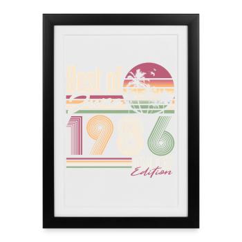 Cadeau d’anniversaire vintage de juin 1986 rétro - Affiche encadrée (27 × 37 cm) - noir - Devant