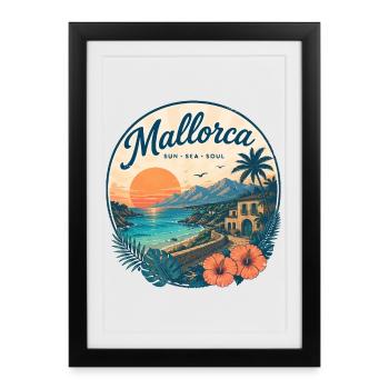 Motif vintage du soleil côtier de Majorque - Affiche encadrée (27 × 37 cm) - noir - Devant