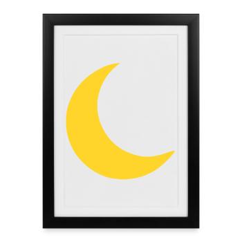 Croissant de lune jaune - Affiche encadrée (27 × 37 cm) - noir - Devant